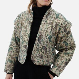 Maria Cher Alicante Miranda jacket green gold paisley puff jacket with belt S